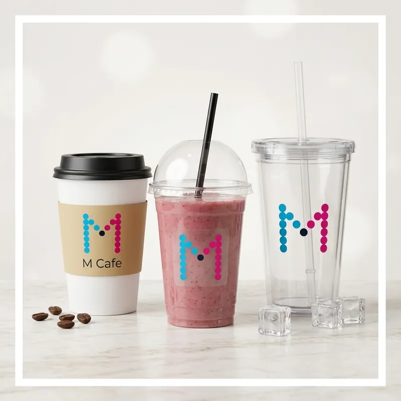 Hot and cold drink cups carrying your café's identity.